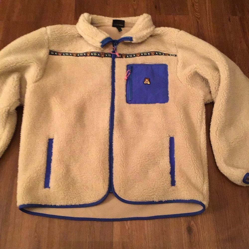 Teddy Fresh Cream and Blue Fleece Sherpa Jacket
